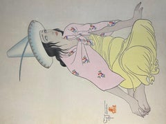 Rare 1st Ed Original Paul Jacoulet Woodblock Print 1939 "Young Girl of Jaluit"