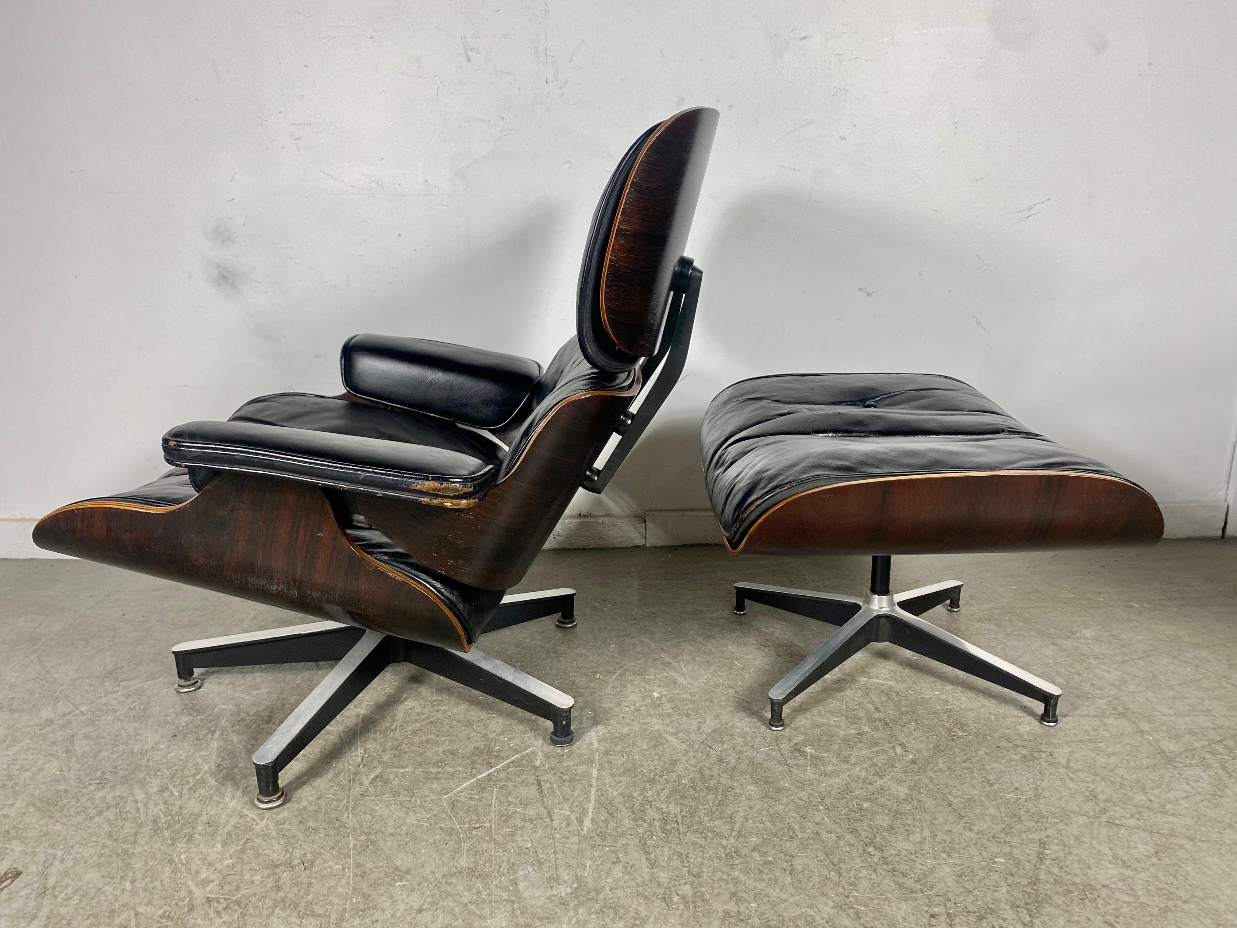 Rare 1st Generation Eames Lounge Chair and Ottoman, Brazilian Rosewood, Leather 3