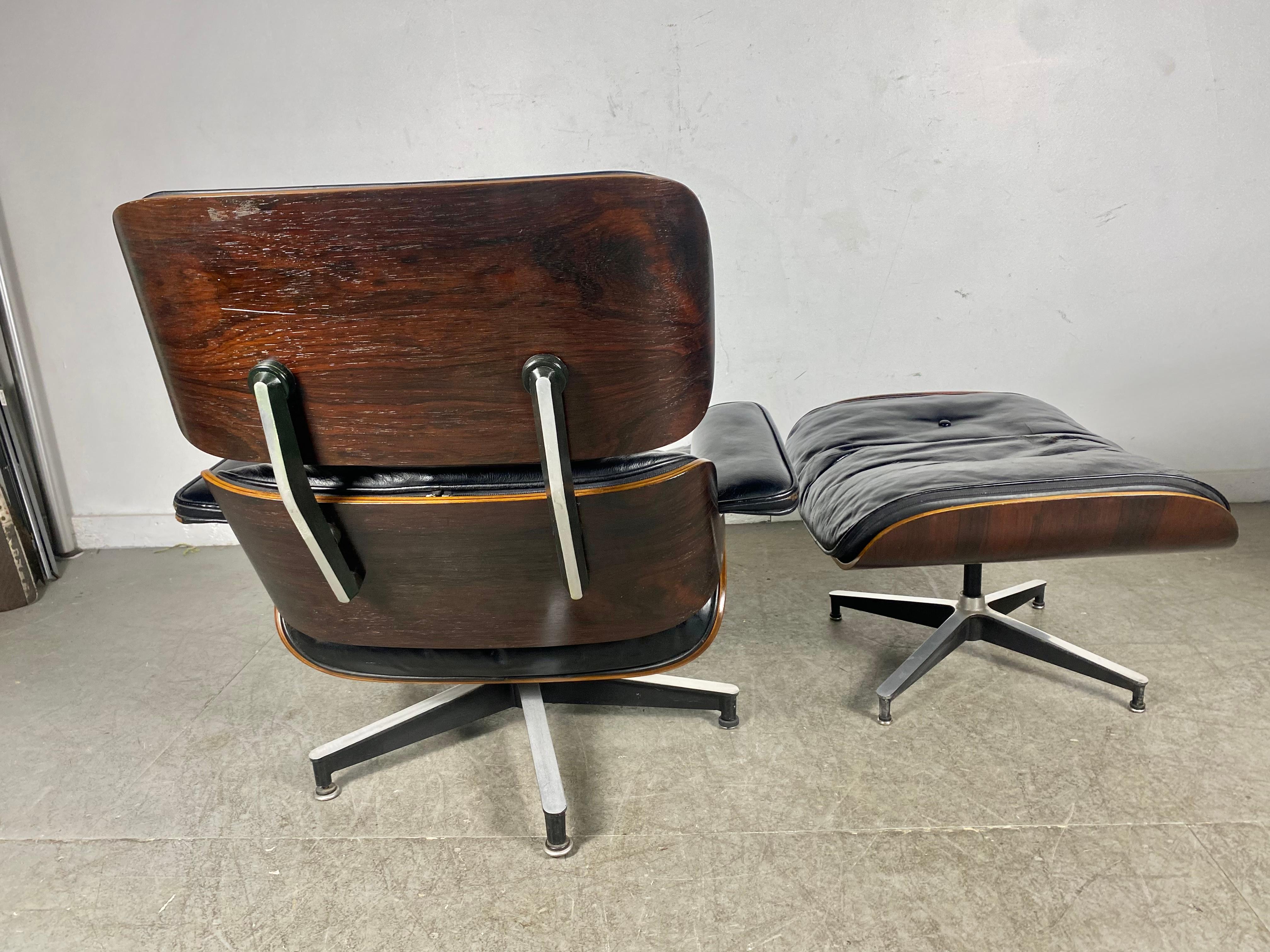 Rare 1st Generation Eames Lounge Chair and Ottoman, Brazilian Rosewood, Leather 6