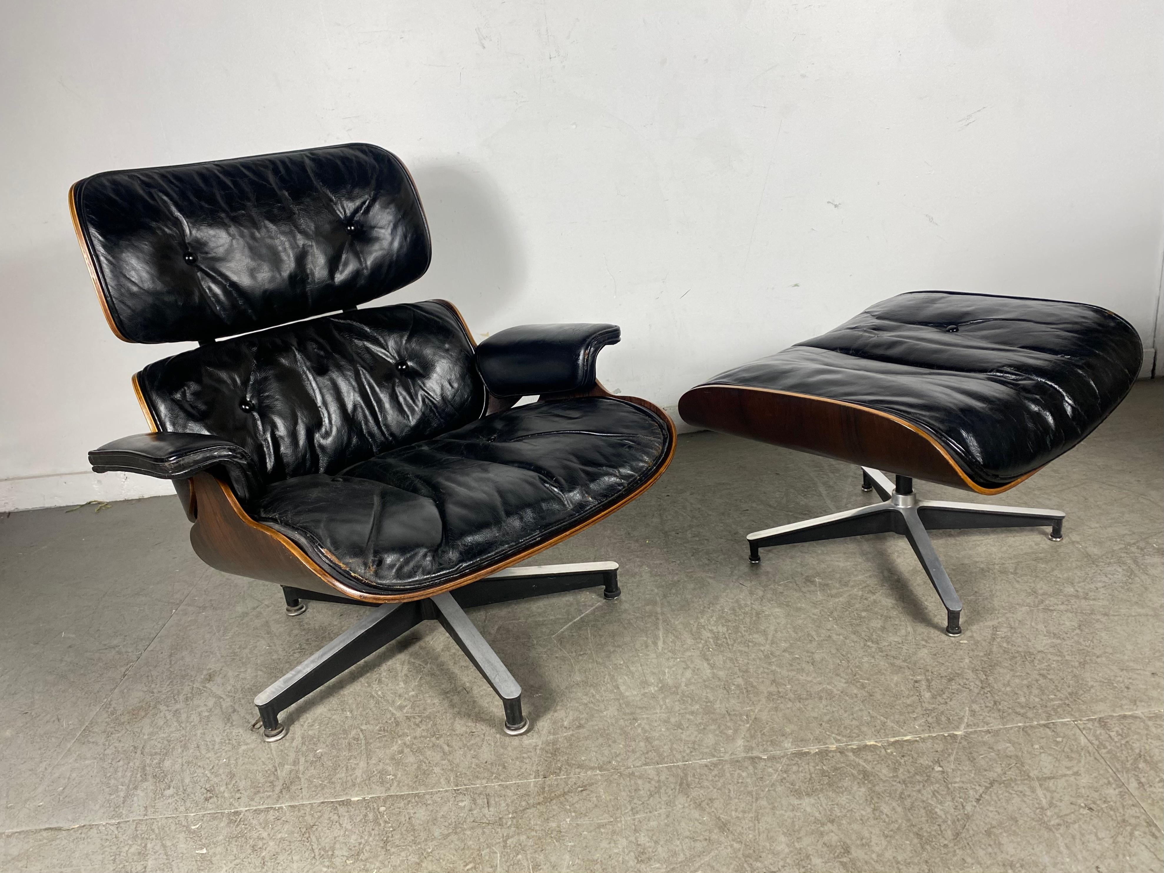 Rare 1st Generation Eames Lounge Chair and Ottoman, Brazilian Rosewood, Leather 7
