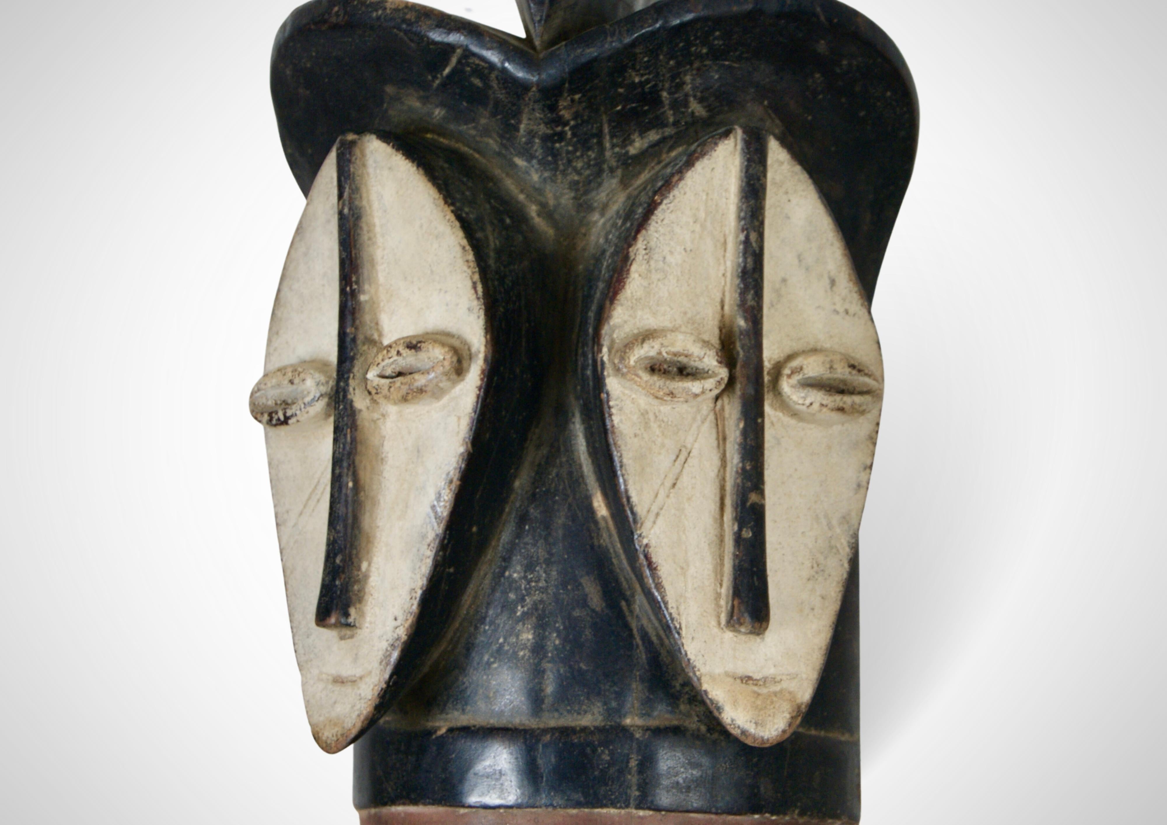 Hand-Carved Rare 2 Faced Twin Lega Mask DRC Large Sized For Sale