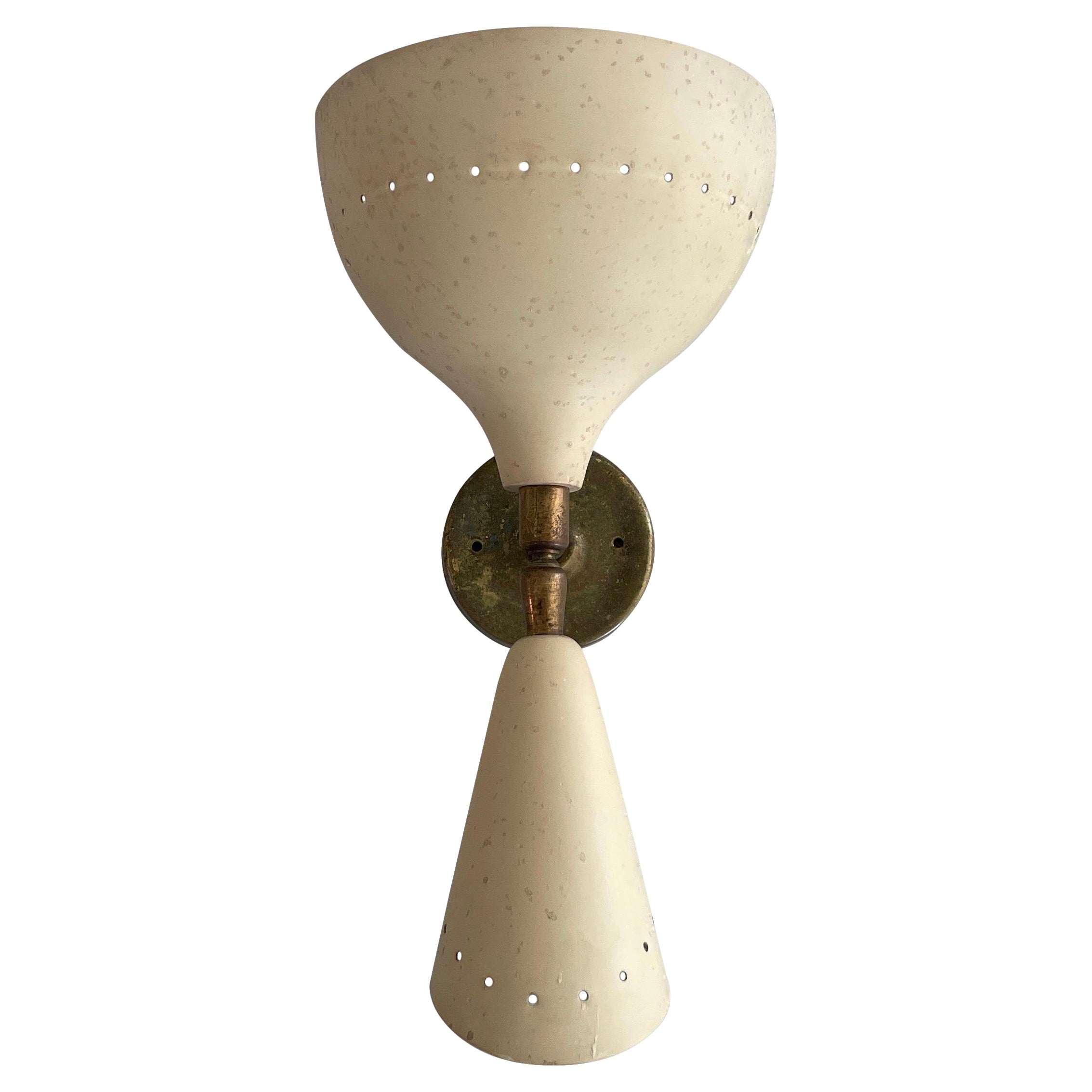 Seltener 2-köpfiger Wandleuchter aus Messing von Lumen, 1950er Jahre, Italien im Angebot