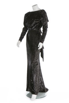 Vintage c. 1986 Yves Saint Laurent Couture Crushed Velvet Numbered Dress Gown