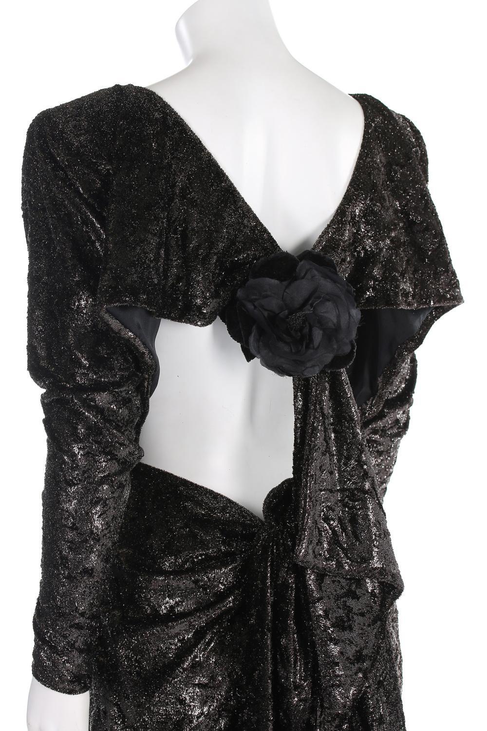 Black Rare 2 in 1 Yves Saint Laurent Couture Crushed Velvet Numbered Dress c. 1986 For Sale