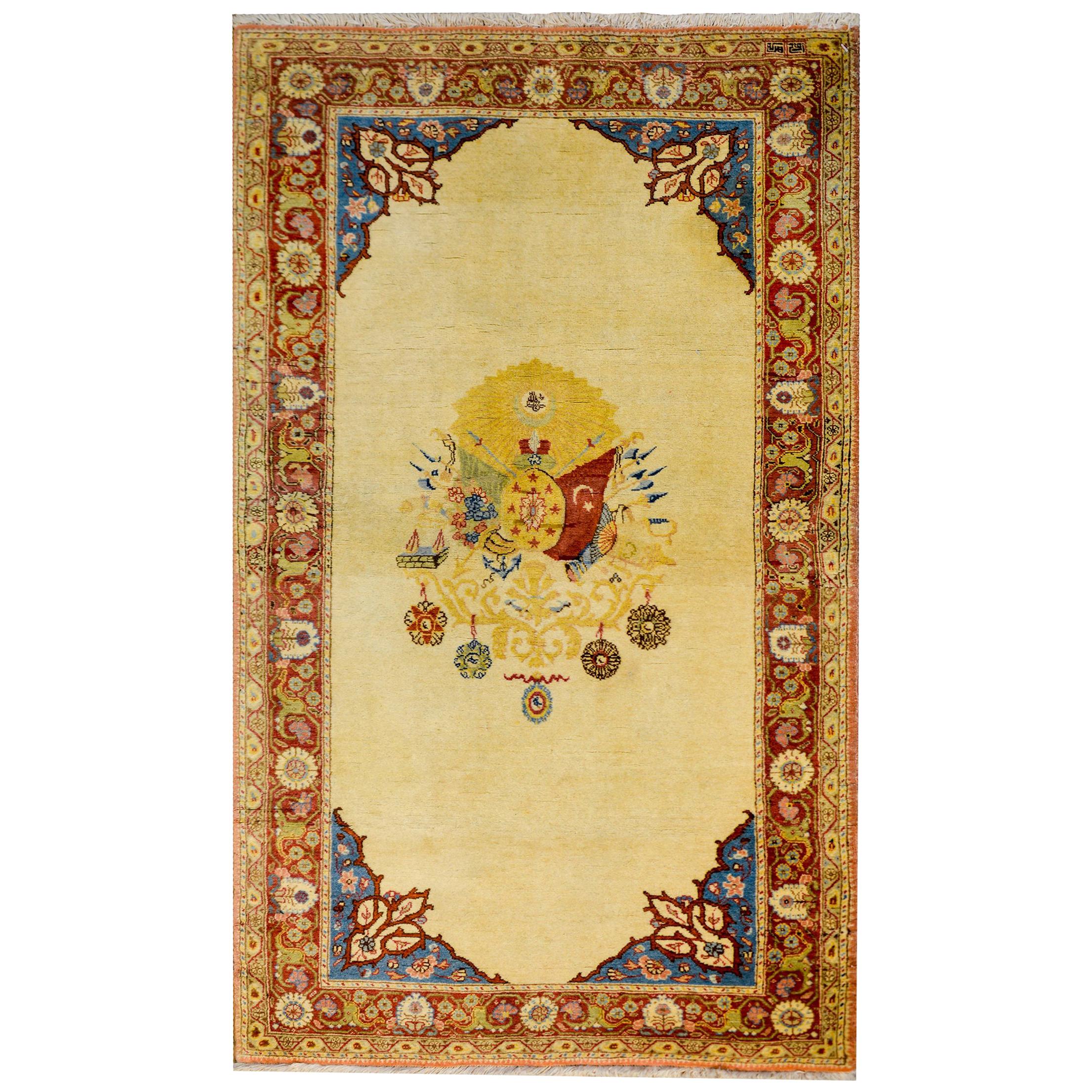 Rare 20th Century Turkish Hereke Rug with Ottoman Symbolism