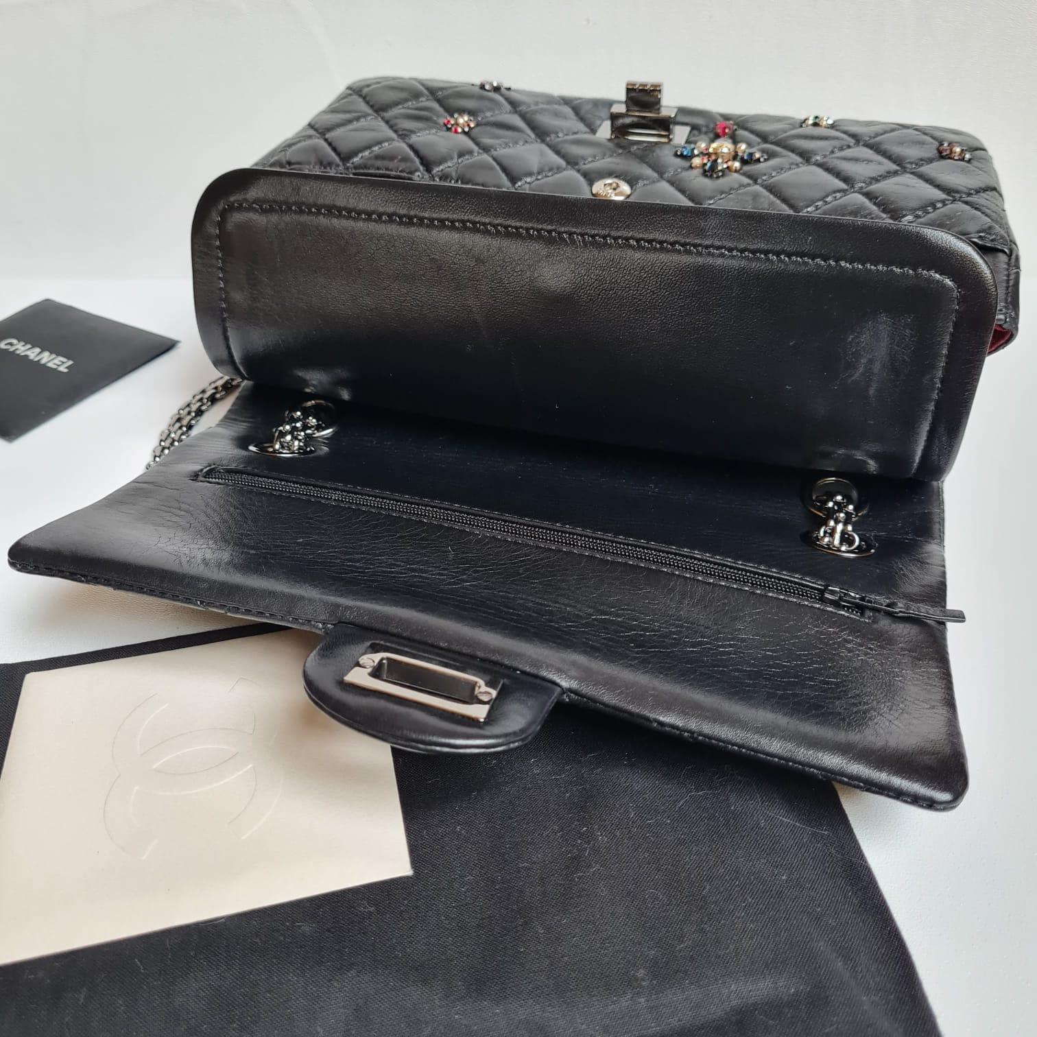 Women's or Men's Rare 2000s Chanel Black Quilted Paris-Londres 255 Embellished Reissue Bag For Sale