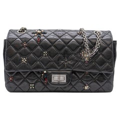 Rare 2000s Chanel Black Quilted Paris-Londres 255 Embellished Reissue Bag