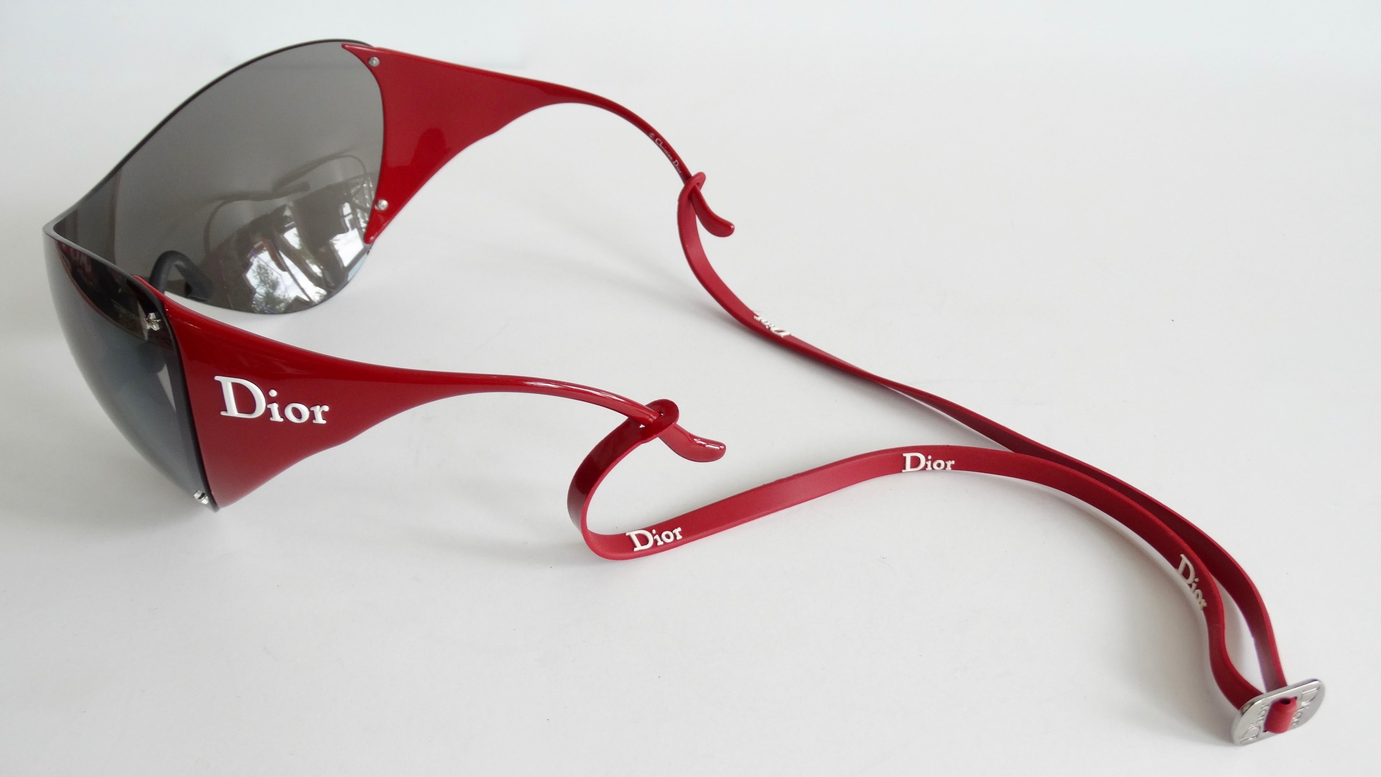 Gray Christian Dior 2000s Cherry Red Ski Sport Sunglasses