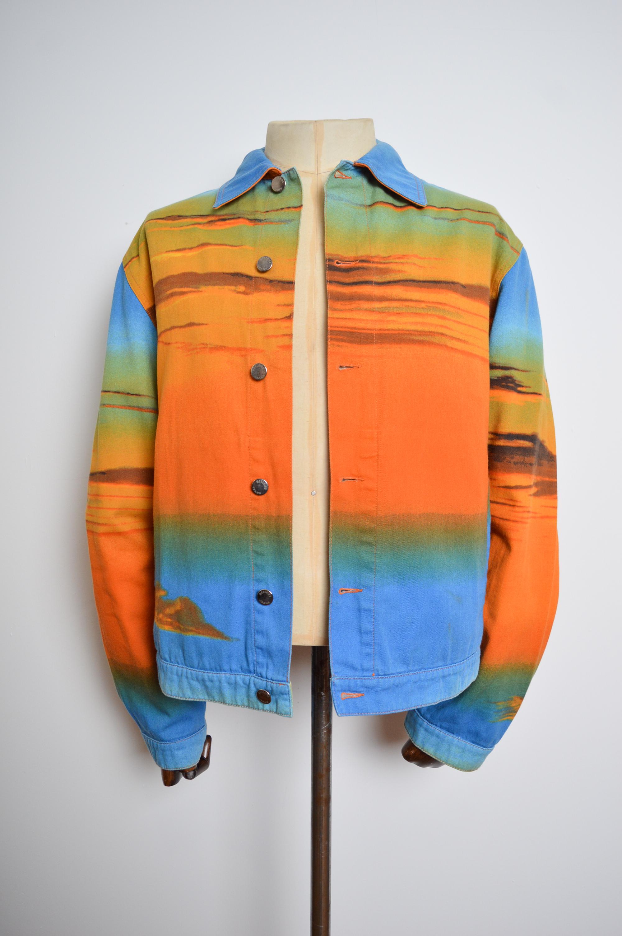 Rare 2000's Sunset Rave MOSCHINO Sunset Print - Pattern Denim Jacket In Excellent Condition For Sale In Sheffield, GB