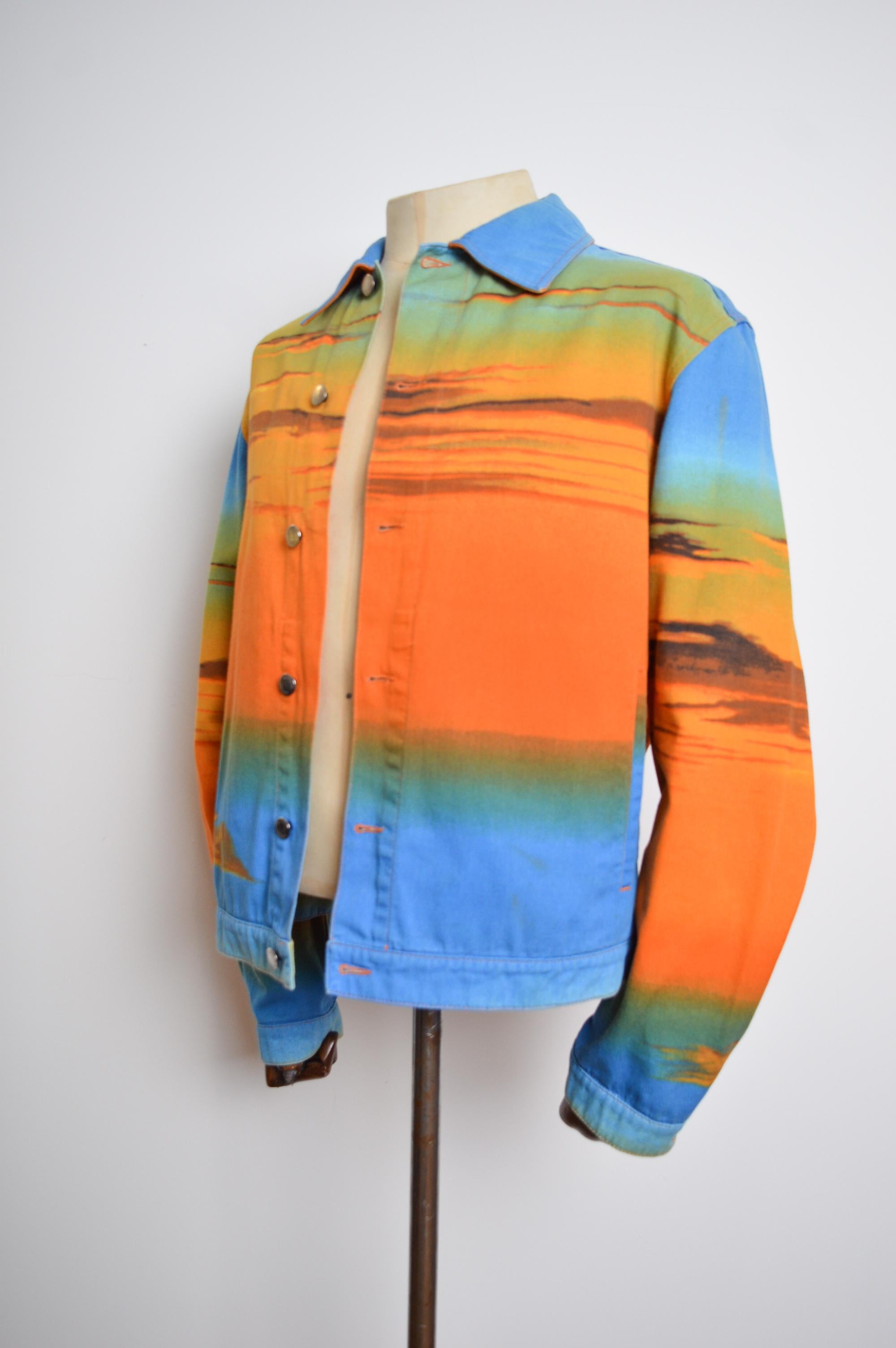 Rare 2000's Sunset Rave MOSCHINO Sunset Print - Pattern Denim Jacket For Sale 2