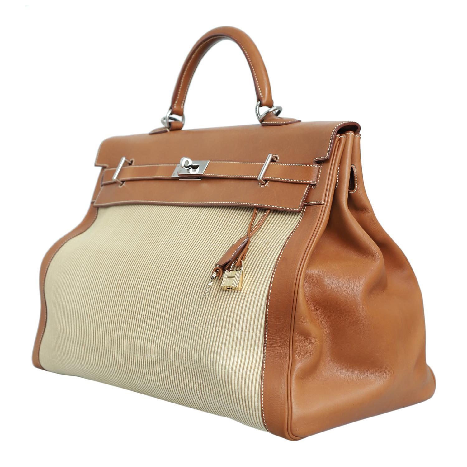 Rare 2001 Hermes Fauve Barenia Crinoline Voyage Kelly 50 Bag 1