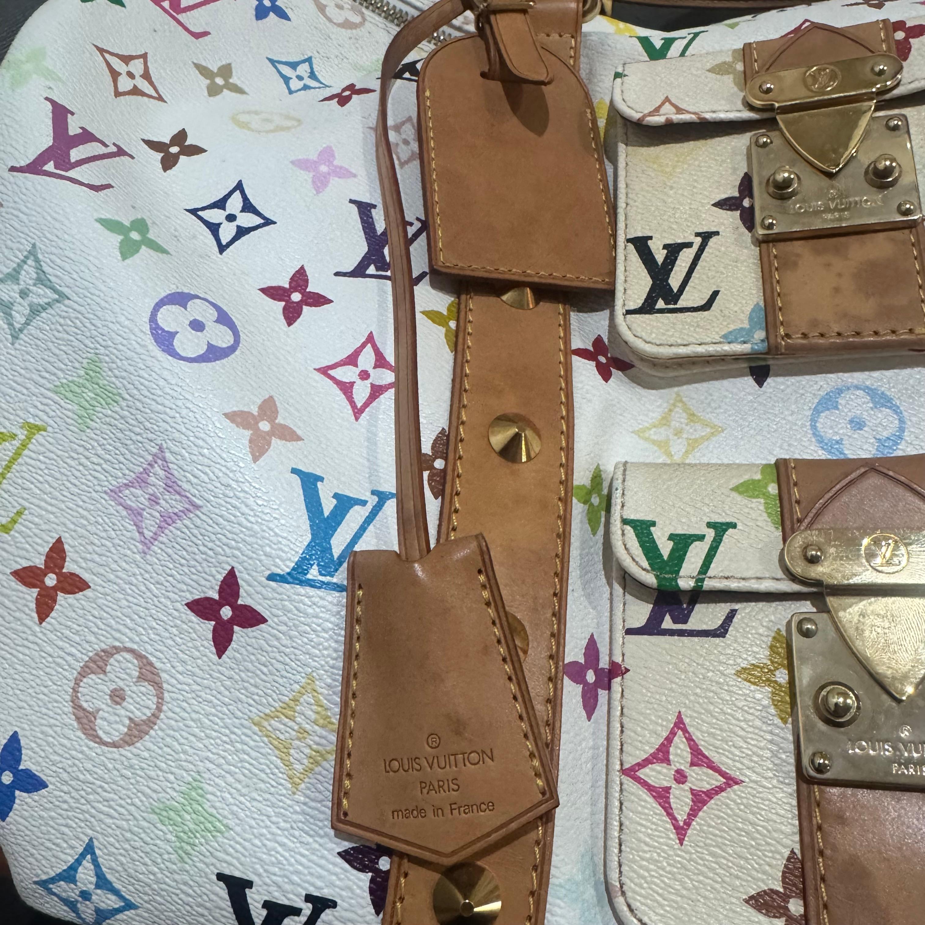 Rare 2003 Louis Vuitton x Murakami White Monogram Multicolore Keepall 45 Bag For Sale 6