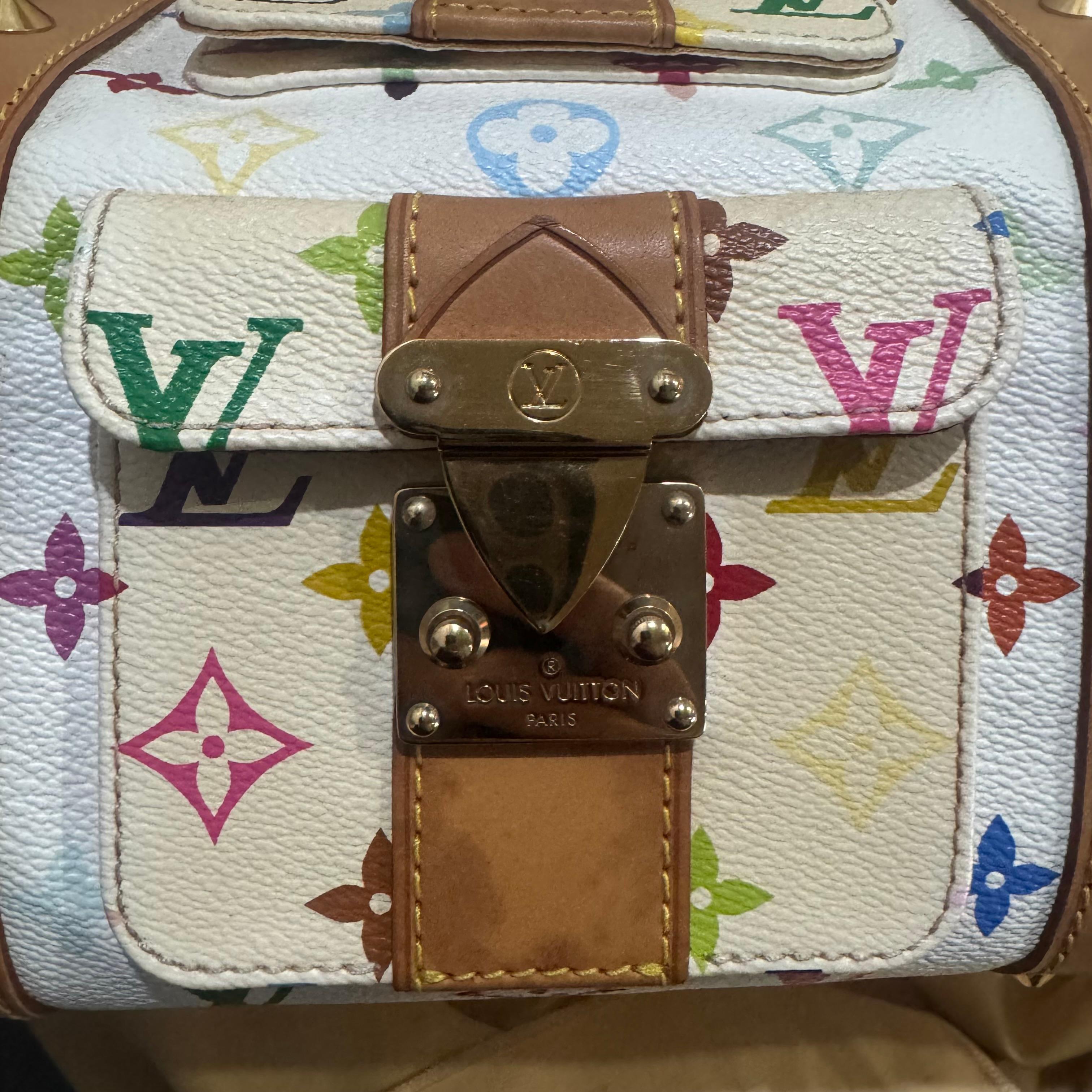 Rare 2003 Louis Vuitton x Murakami White Monogram Multicolore Keepall 45 Bag For Sale 7