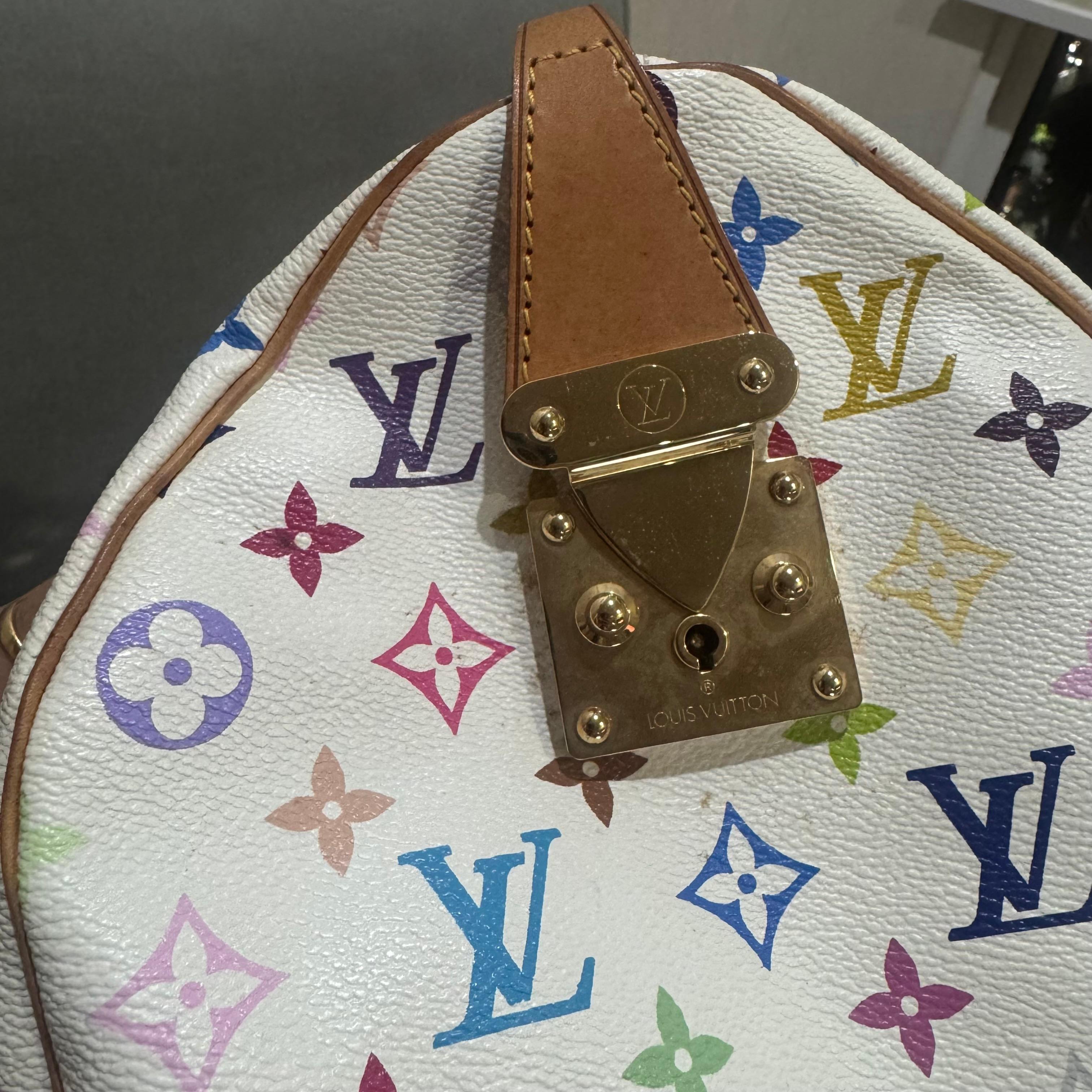 Rare 2003 Louis Vuitton x Murakami White Monogram Multicolore Keepall 45 Bag For Sale 10