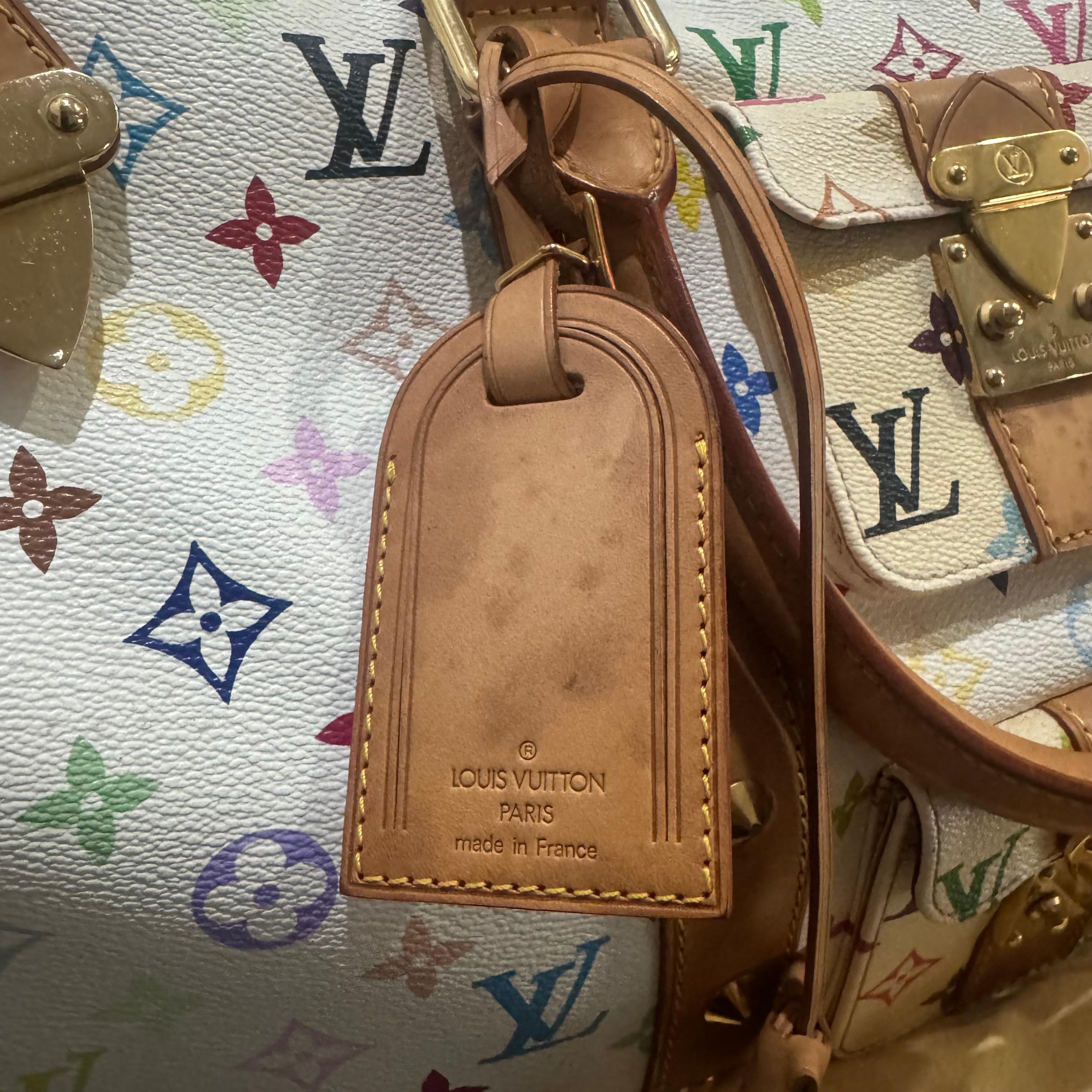 Rare 2003 Louis Vuitton x Murakami White Monogram Multicolore Keepall 45 Bag For Sale 5