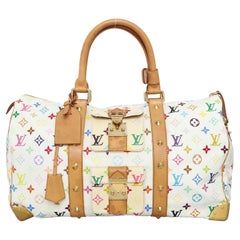 Rare 2003 Louis Vuitton x Murakami White Monogram Multicolore Keepall 45 Bag