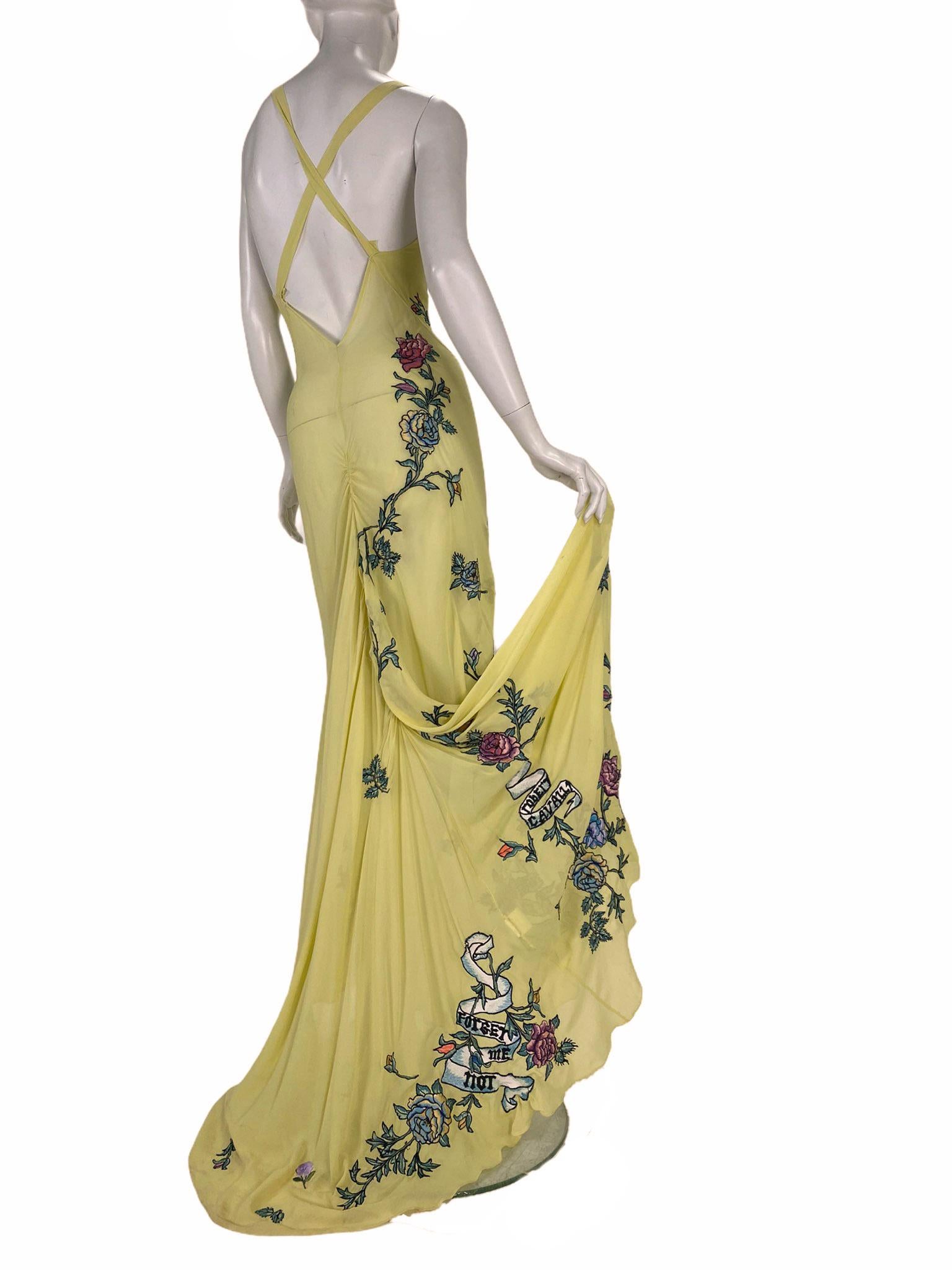 Rare 2003 Roberto Cavalli Tattoo Embroidered Silk Gown In Excellent Condition In Montgomery, TX