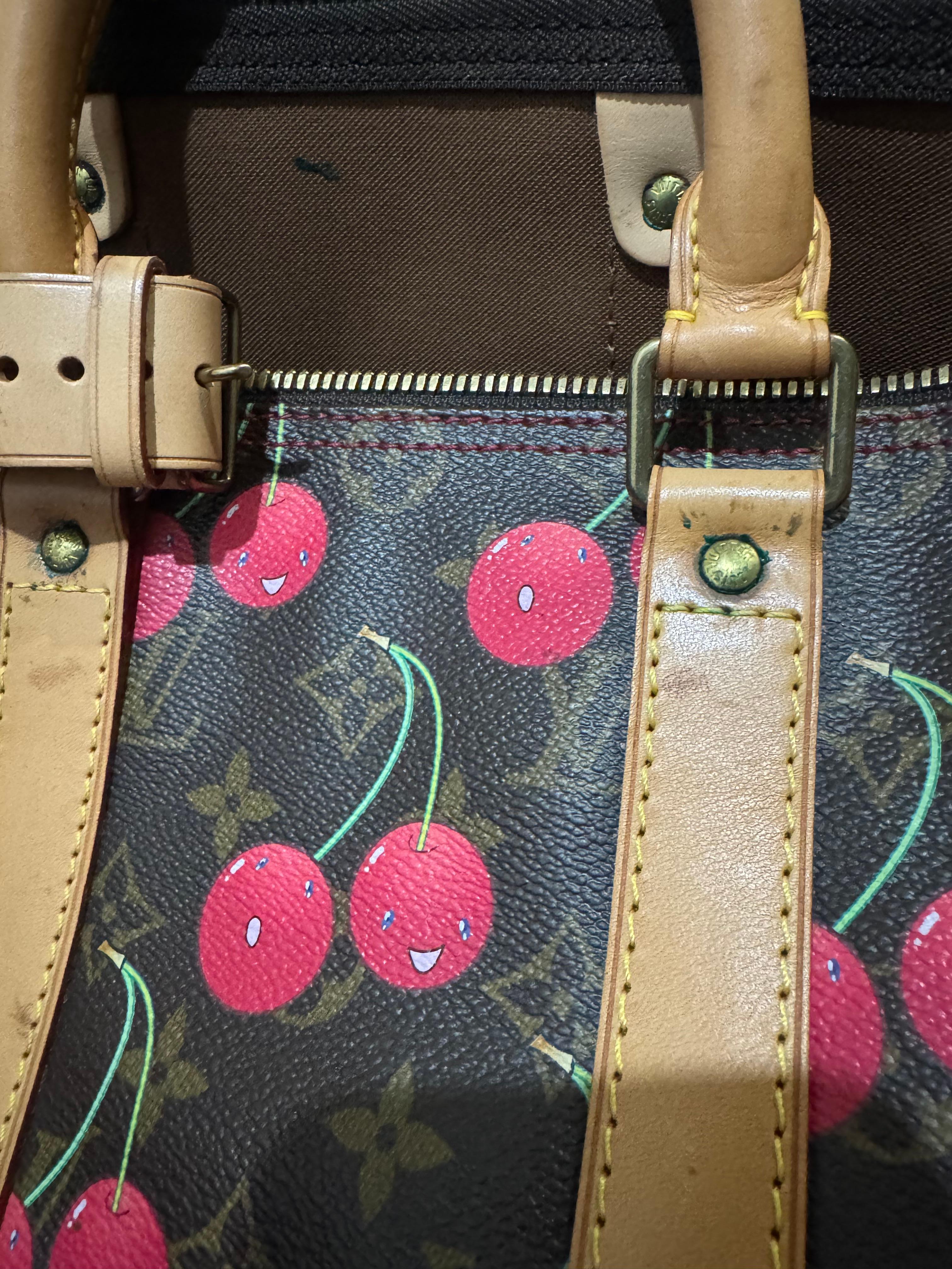 Rare 2005 Louis Vuitton Murakami Monogram Cherry Keepall 45 Bag For Sale 3