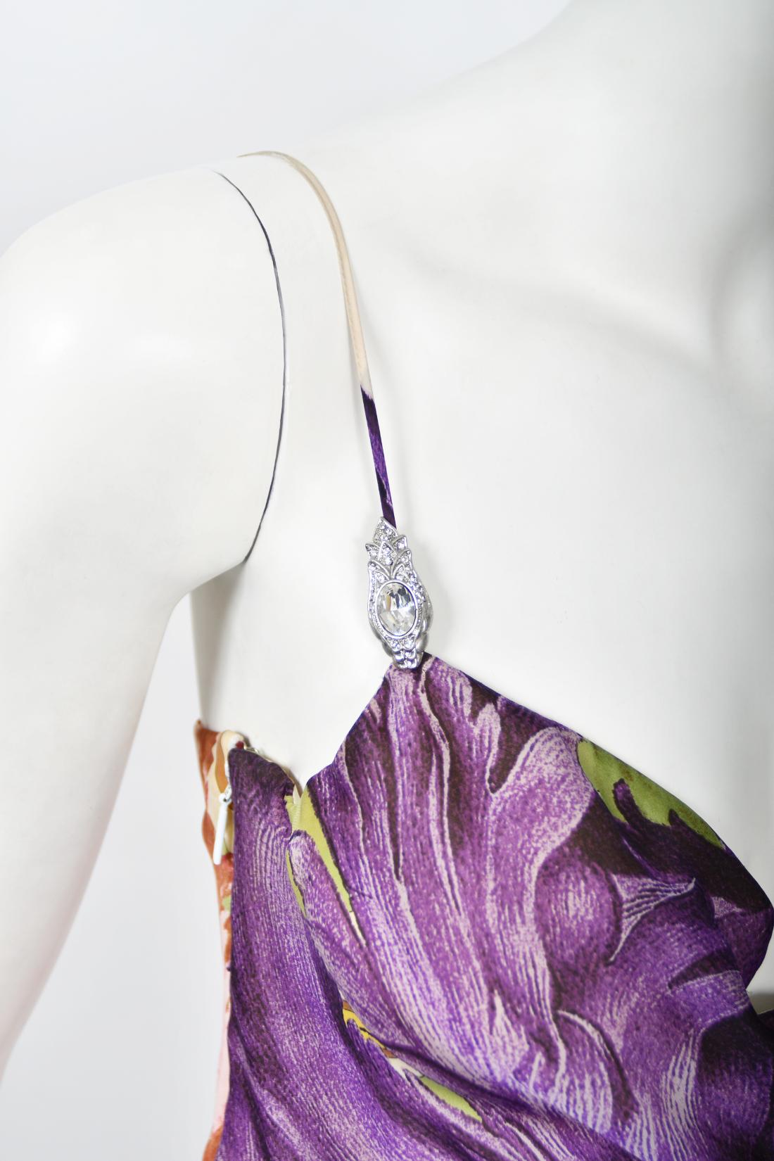 Seltenes 2005 Roberto Cavalli Großformatiges Florales Seiden-Bustier Hochgeschlossenes Kleid & Schal im Angebot 10