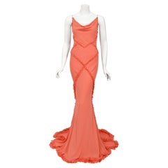 Seltenes 2008 John Galliano Koralle Rosa Seide Schräg geschnittenes rückenfreies Schleppe Kleid mit Schleppe