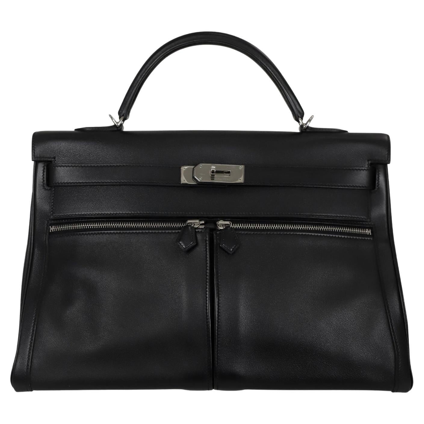 Rare 2012 Hermes Black Swift Leather Kelly Lakis Bag