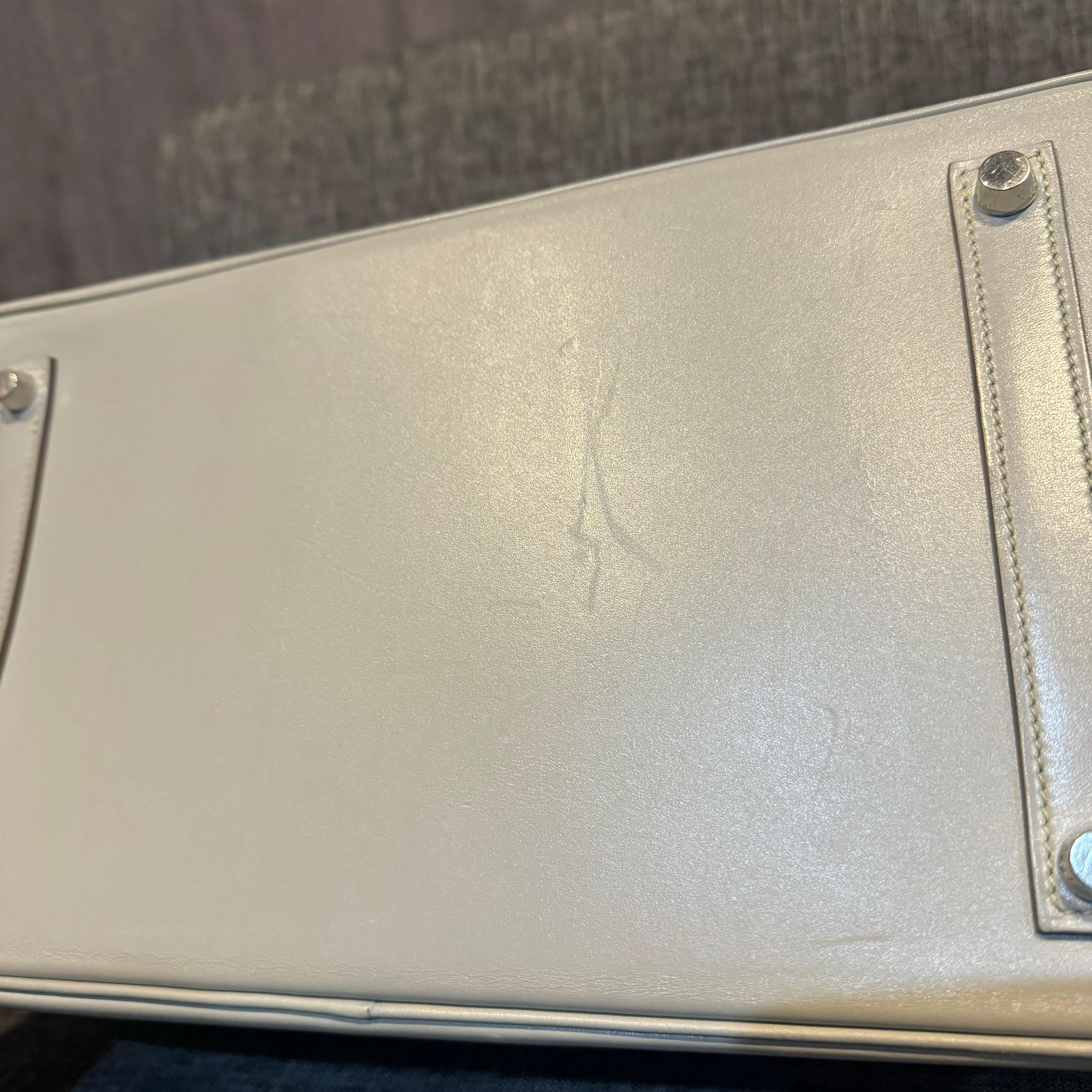 Rare 2013 Hermes Tadelakt Gris Perle Palladium Guilloche Hardware Birkin 35 Bag For Sale 6