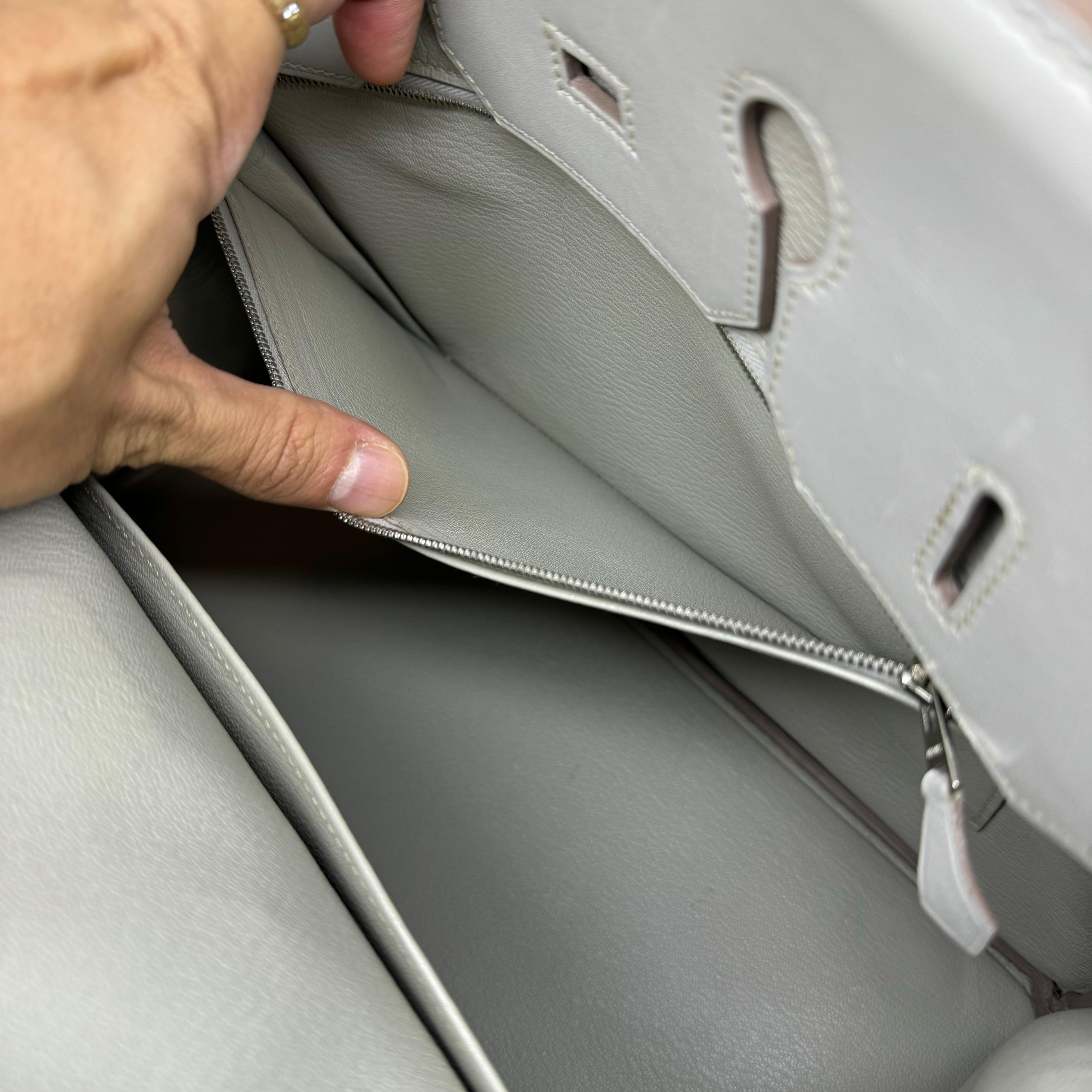 Rare 2013 Hermes Tadelakt Gris Perle Palladium Guilloche Hardware Birkin 35 Bag For Sale 1