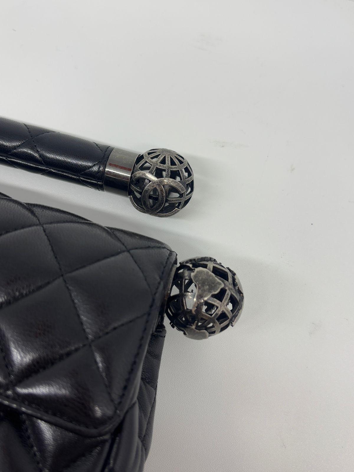 Rare 2014 Chanel Black Leather Quilted Around The World Clutch 10