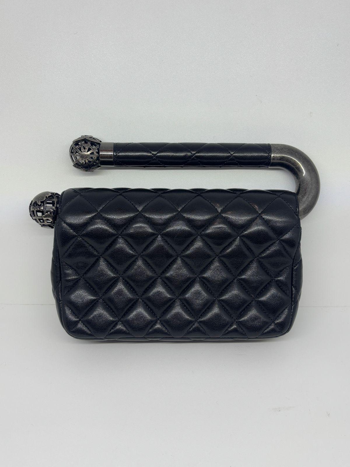 Rare 2014 Chanel Black Leather Quilted Around The World Clutch 3