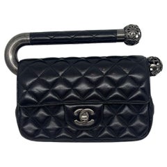 Rare 2014 Chanel Black Leather Quilted Around The World Clutch