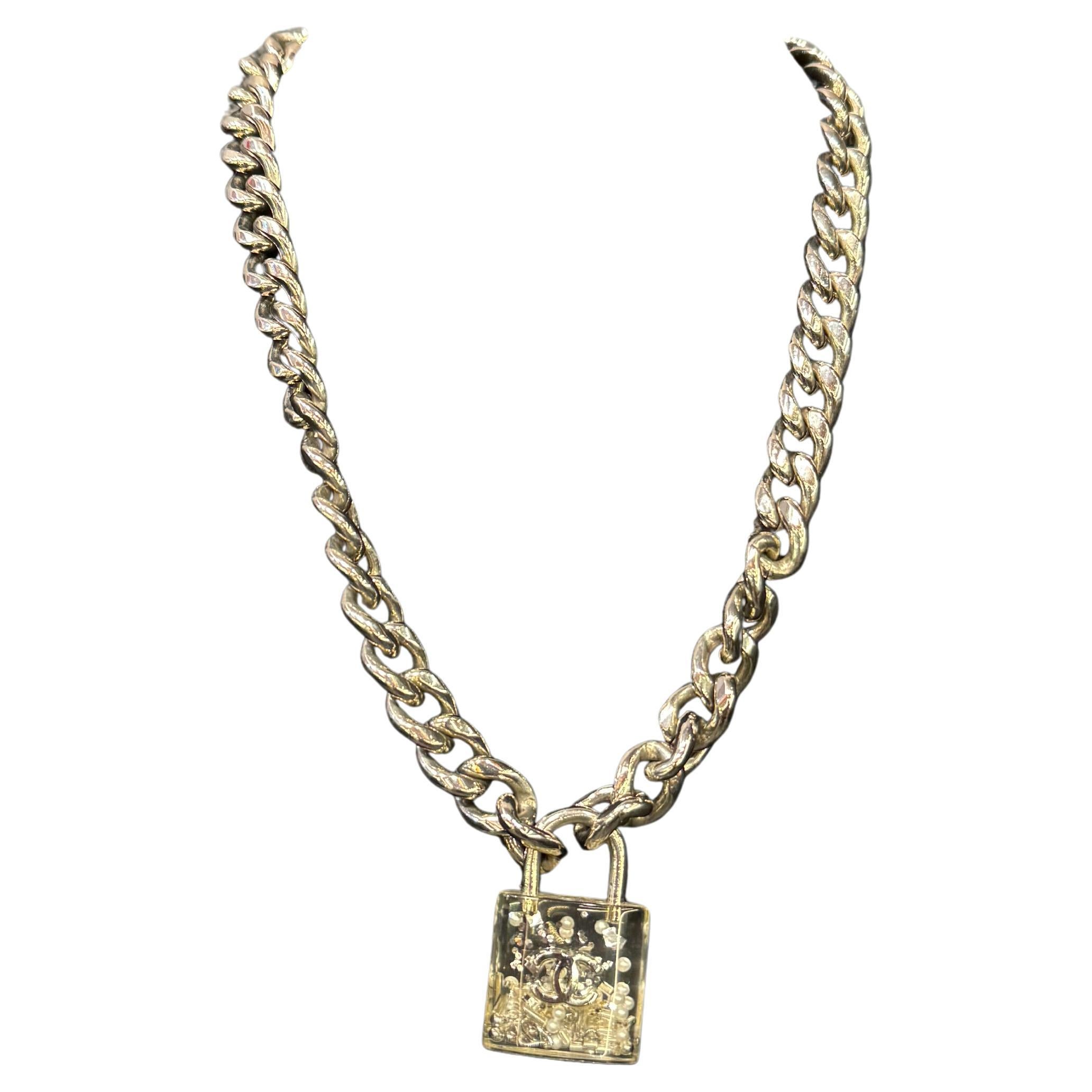 Rare 2014 Chanel CC Resin Padlock Chain Necklace For Sale