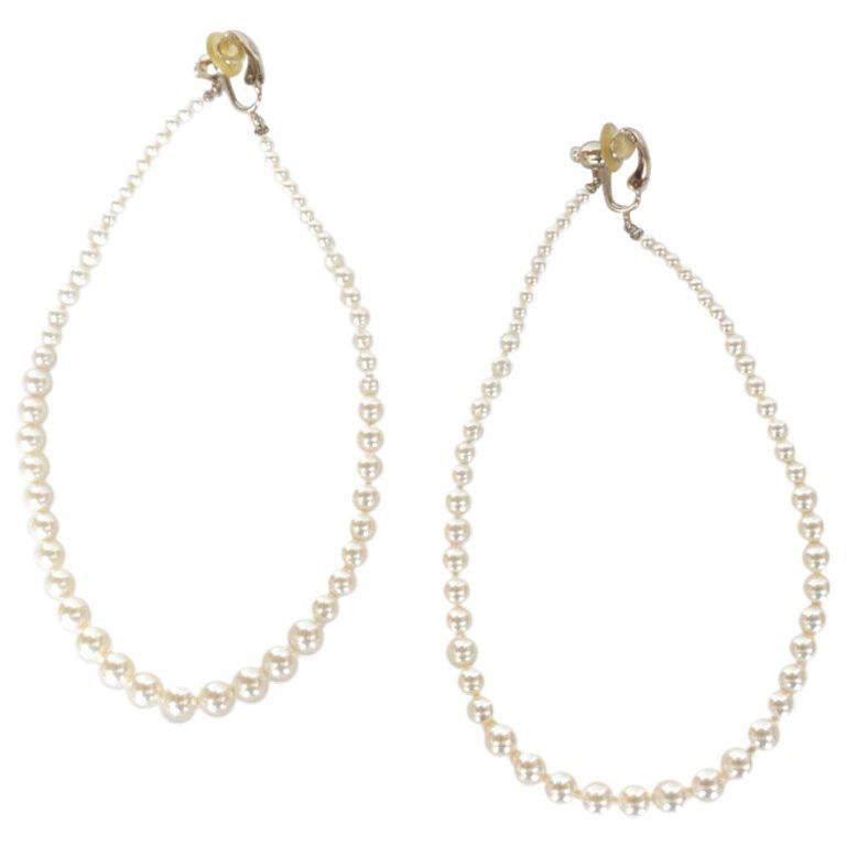 Rare 2014 Chanel Fall Pearl Hoop Earrings 