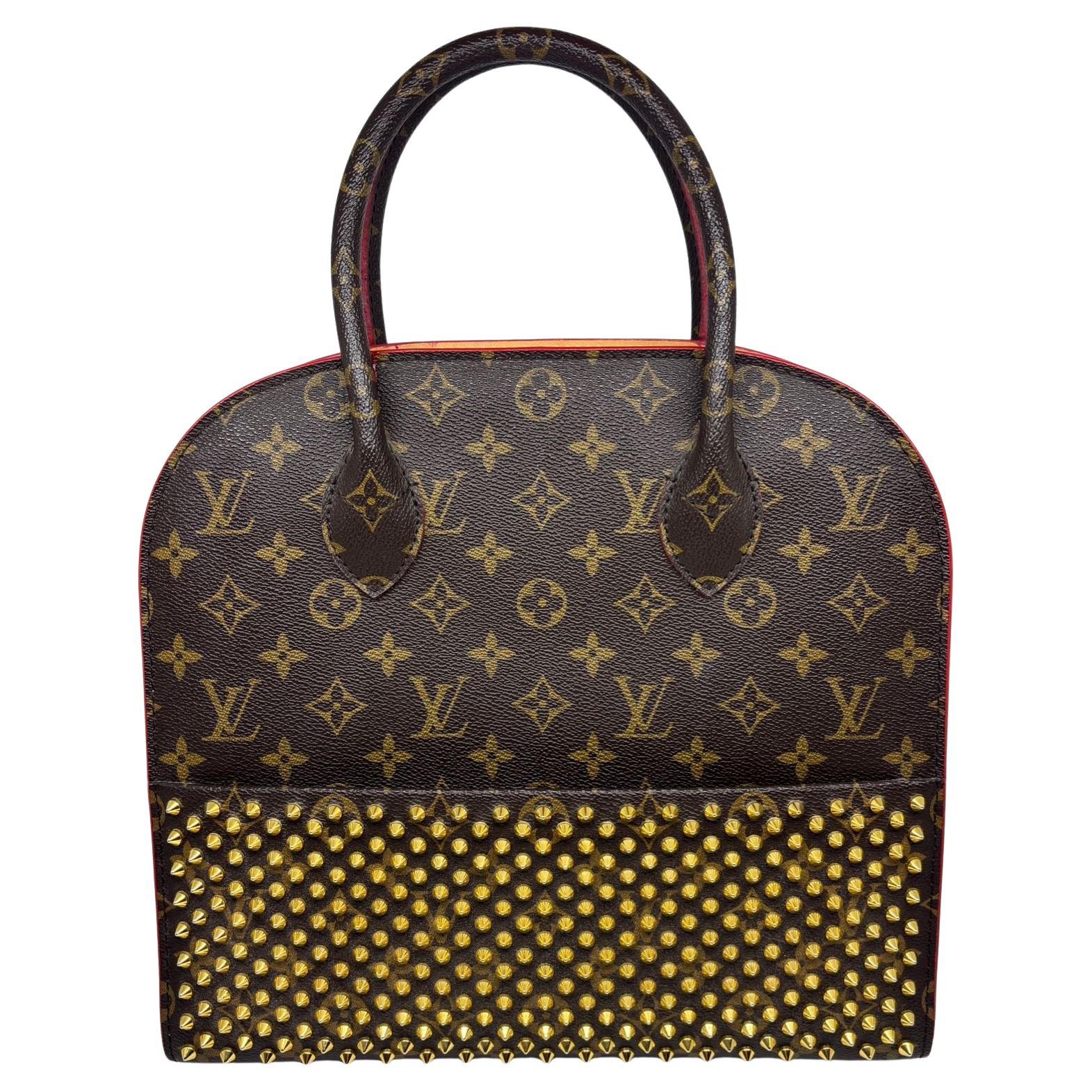 Rare 2014 Louis Vuitton x Louboutin Icono Crust Monogram Red Pony Hair Stud Bag