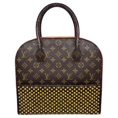Rare 2014 Louis Vuitton x Louboutin Icono Crust Monogram Red Pony Hair Stud Bag