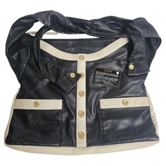 Rare 2015 Chanel Black and White Lambskin Leather Jacket Bag