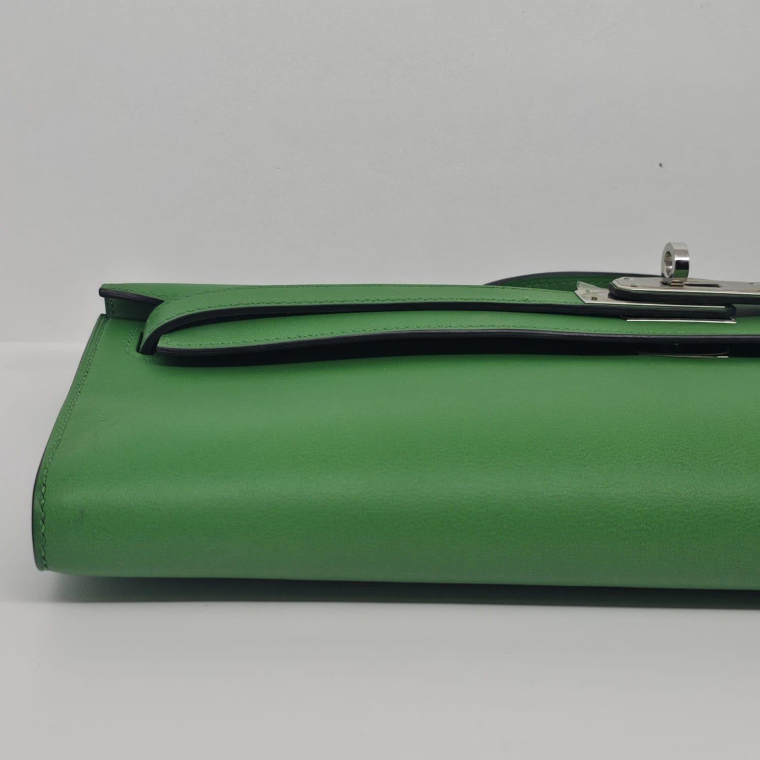 Blu Rara 2015 Pochette Hermes Kelly Cut Vert Bamboo Swift