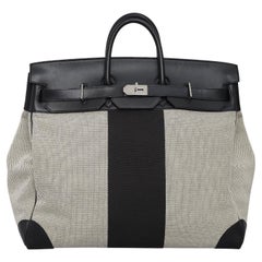 Rare 2015 Noir Evercalf Toile Birkin 50 HAC Flag Bag