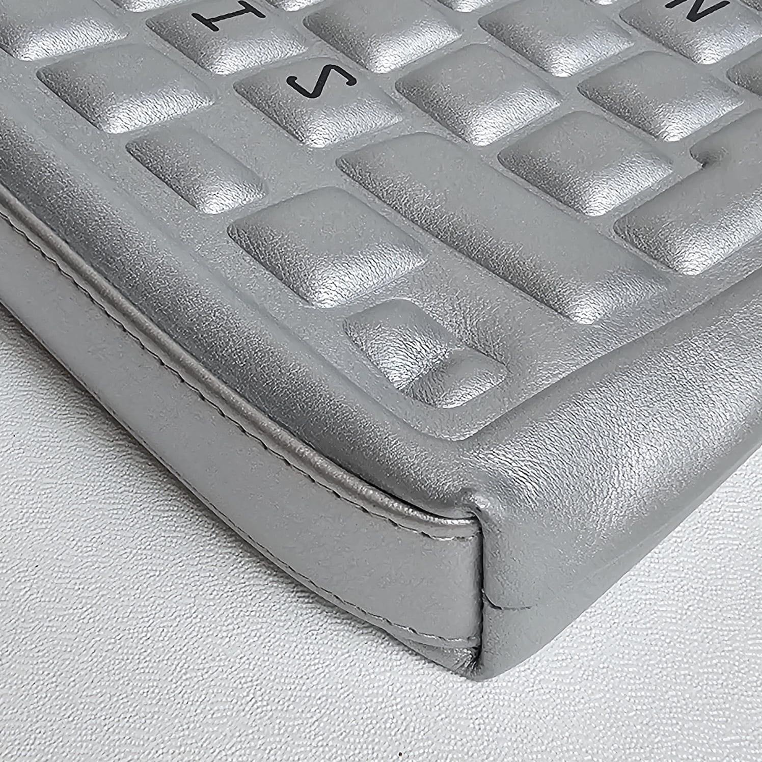 Rare 2017 Chanel Metallic Silver Keyboard Zip Clutch For Sale 4