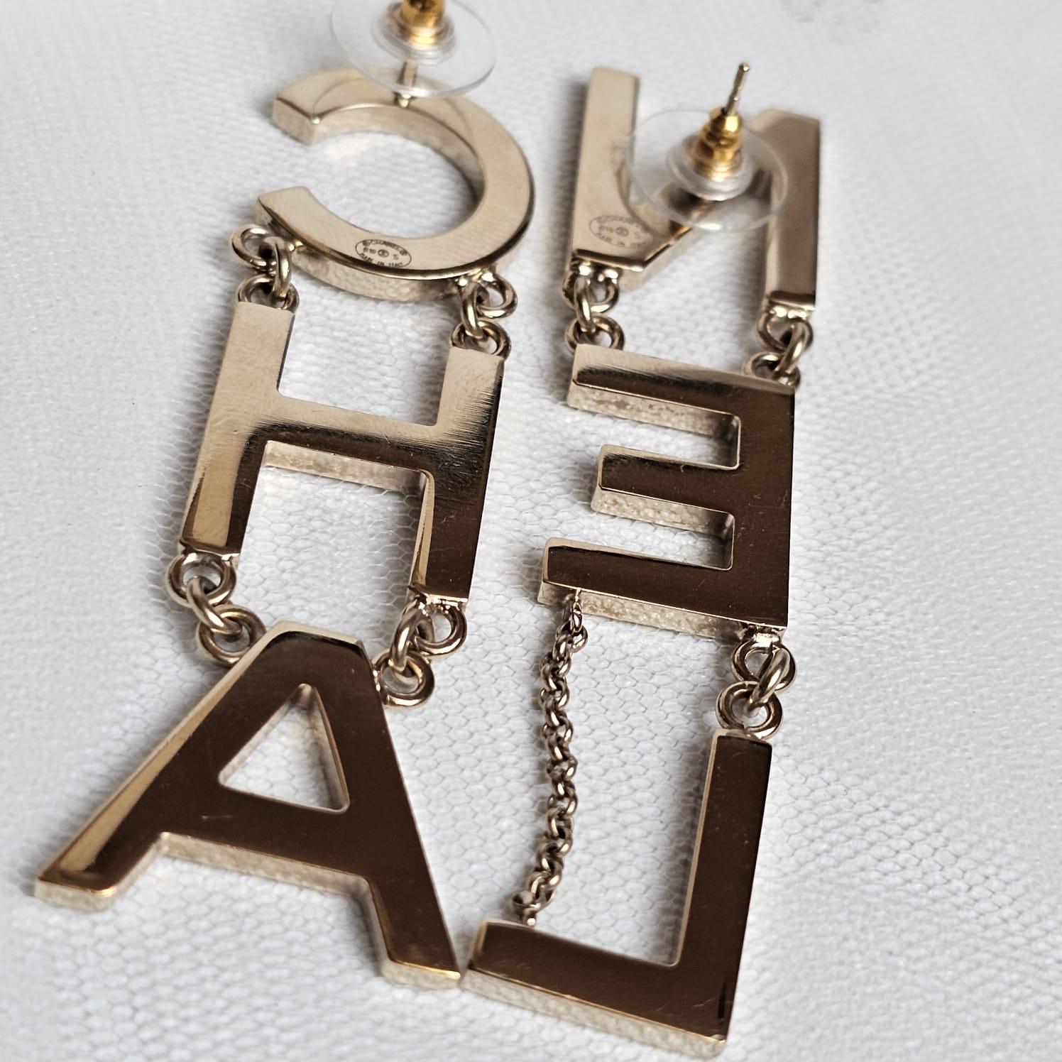 Rare 2019 Chanel Logo Drop Earrings For Sale 7