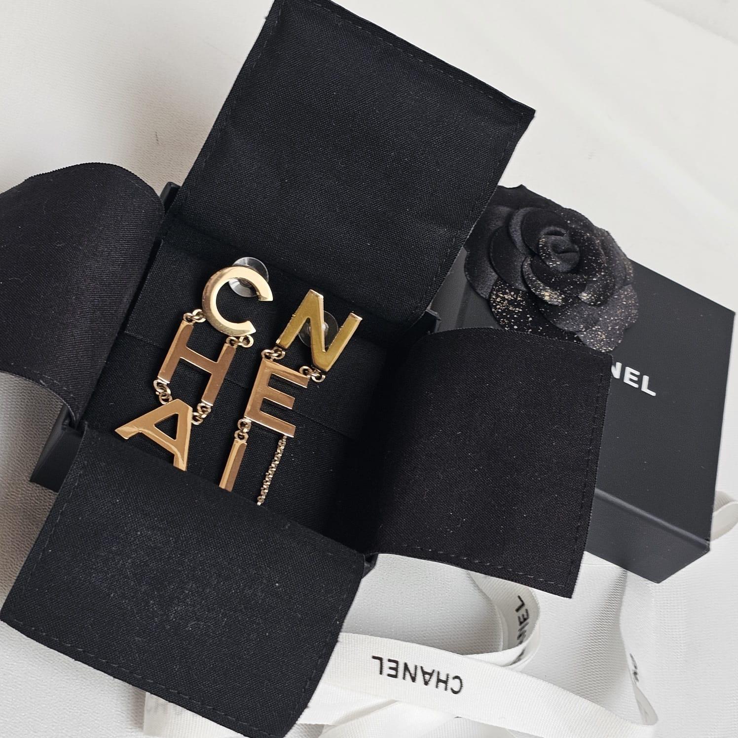 Rare 2019 Chanel Logo Drop Earrings For Sale 1