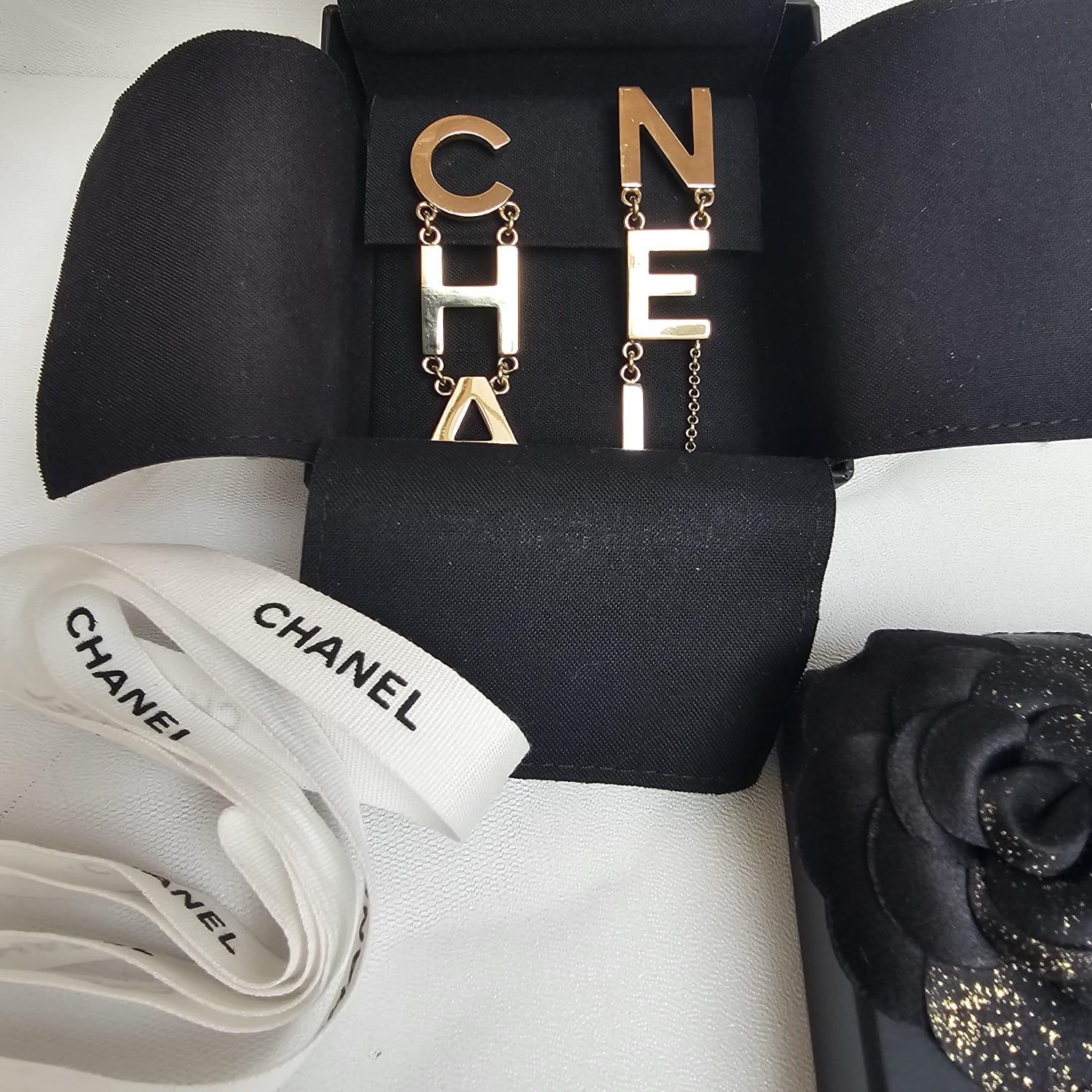 Rare 2019 Chanel Logo Drop Earrings For Sale 2