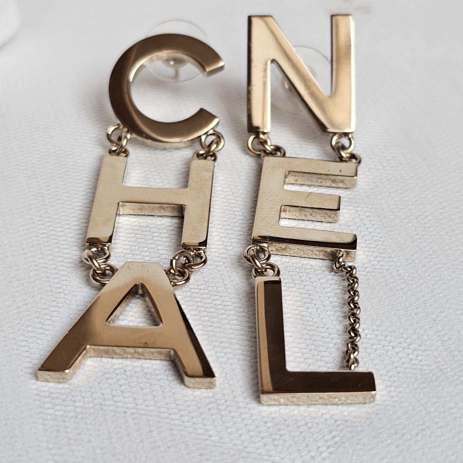 Rare 2019 Chanel Logo Drop Earrings For Sale 5