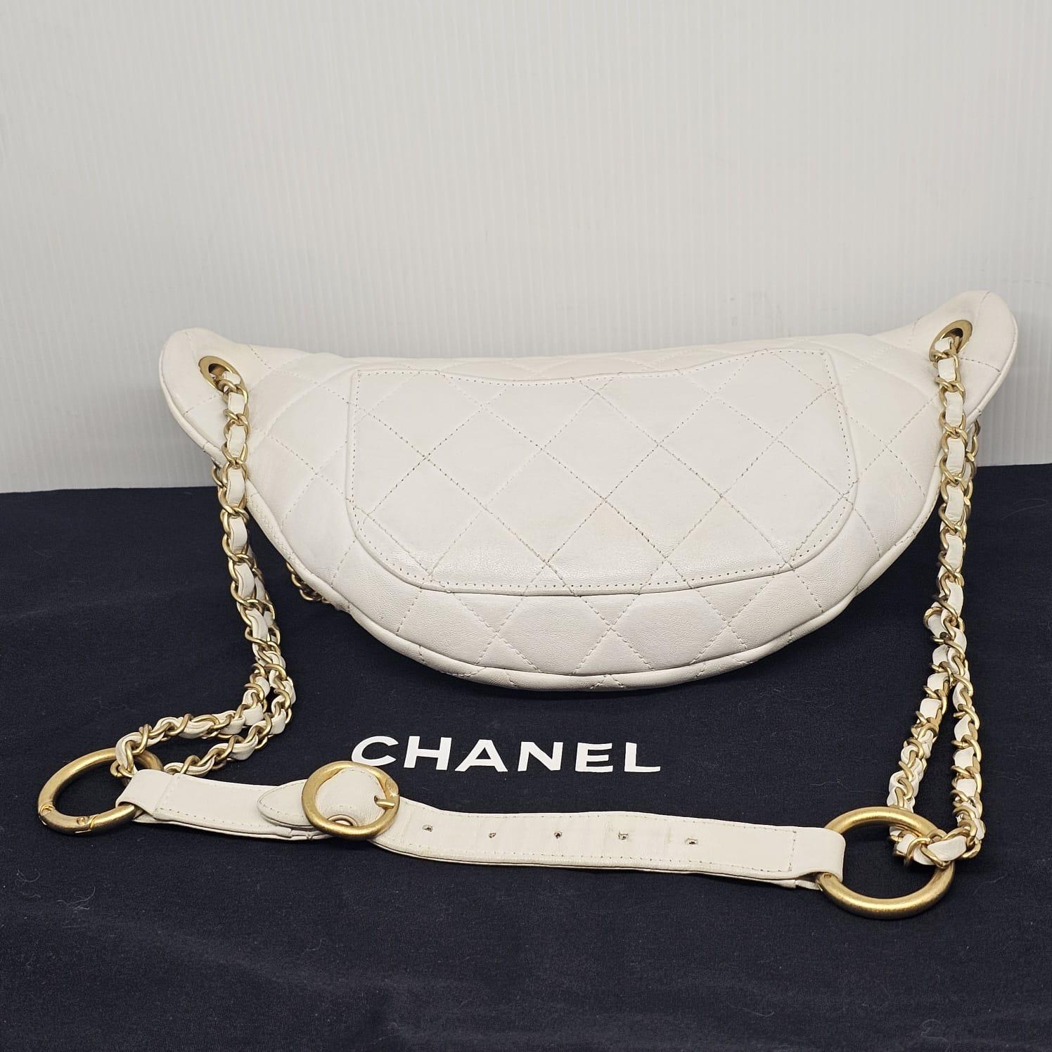 Rare 2019 Chanel White Quilted All About Chains Waist Bag For Sale 1