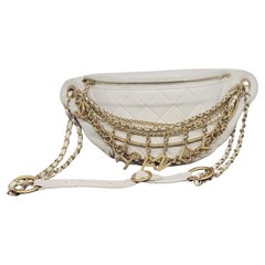 Rare 2019 Chanel White Quilted All About Chains Waist Bag