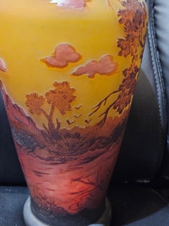 Rare 20th C European Colored Glass Metallic Overlay Vase Florida Estate