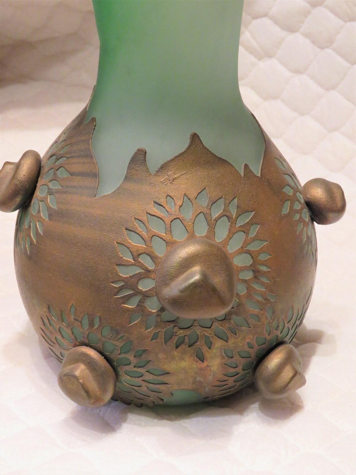 French  Rare 20th C European Colored Glass Metallic Overlay Vase Florida Estate For Sale