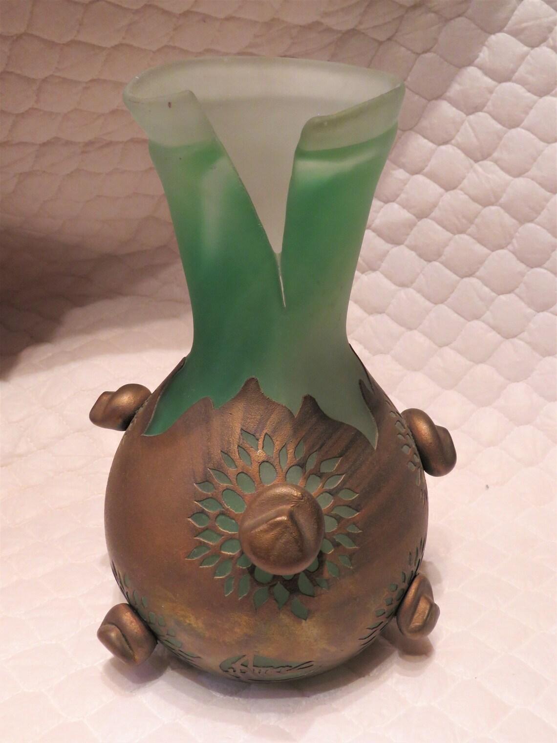 20th Century  Rare 20th C European Colored Glass Metallic Overlay Vase Florida Estate For Sale