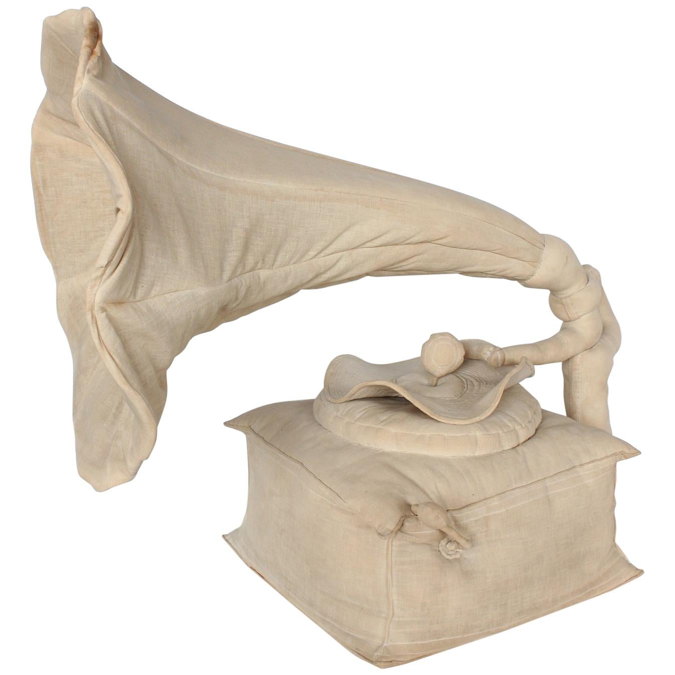 Rare 20th Century 3D Canvas Sculpture of Gramophone For Sale