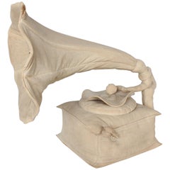 Rare 20th Century 3D Canvas Sculpture of Gramophone