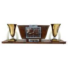 Rare 20th Century Art Deco Mantel Clock with Adjacent Lamps